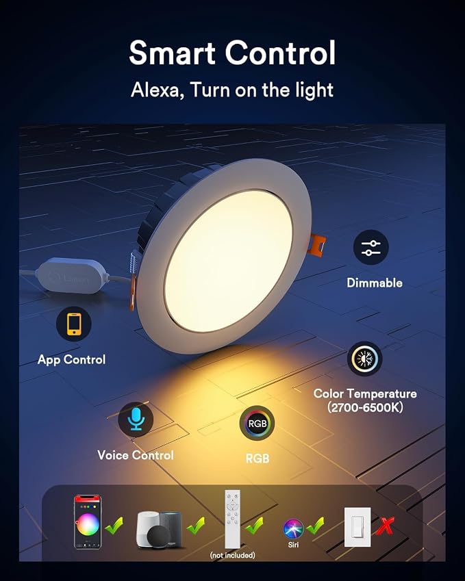 Lumary Smart Gimbal Recessed Lighting 4'', RGBWW WiFi Ceiling Can Light | 355°+20° Adjustable, Support Alexa/Google/APP/Lumary Switch, Canless w/J-Box, Timer & Music Mode, 9W 780LM CRI90, 1PC