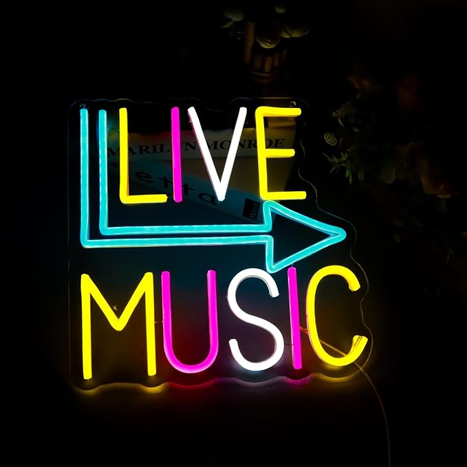 Live Music Neon Signs for Wall Decor，Led Neon Lightfor Live Room, Game Room, Broadcasting Room, Music Studio