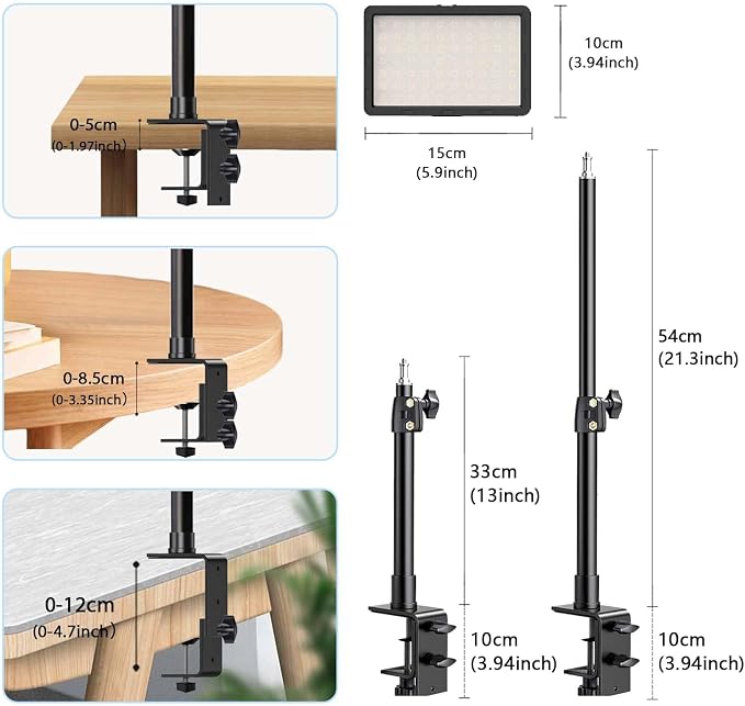2 Pack Streaming Key Light with Desk Stand C-Clamp Stand Dimmable Video Panel Light for Video Recording Conference Webcam Laptop Zoom