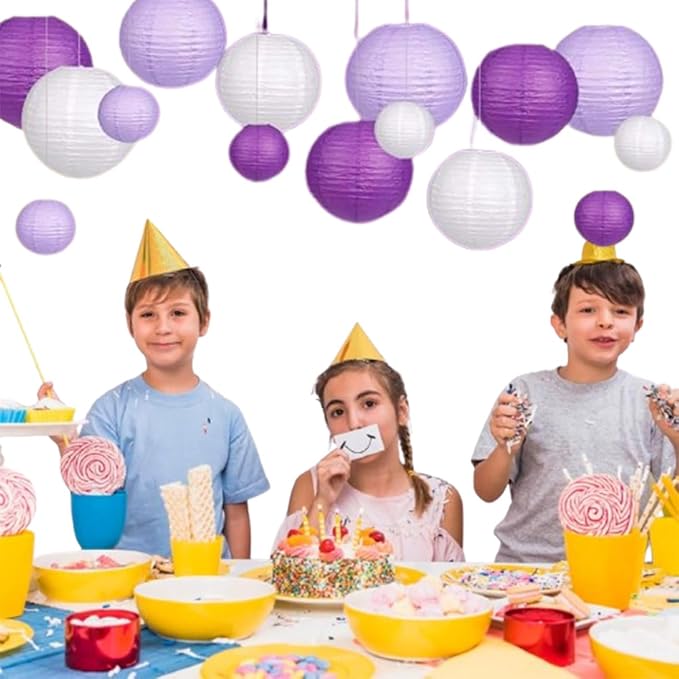 Purple Paper Lanterns Decorative,Hanging Chinese Lanterns Indoor Outdoor for Birthday, Wedding, Christmas, Bridal, Home Decor, Ceiling Decorations(Size of 4”, 6”, 8”, 10”,12Pcs)