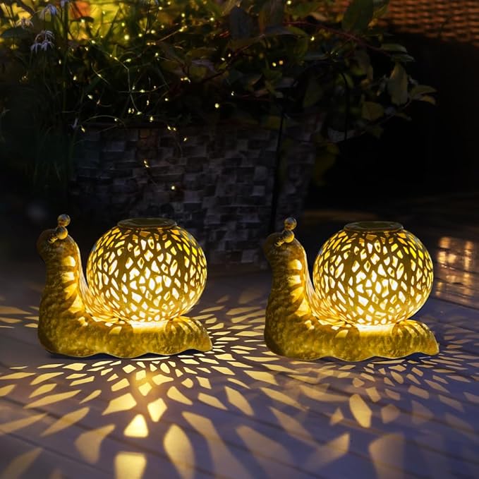Solar Lanterns Outdoor Waterproof, 2 Pack Snail Garden Lights Staked Solar Powered Lanterns for Yard Patio Pathway, 2025 Gardening Lovers Mom Gifts