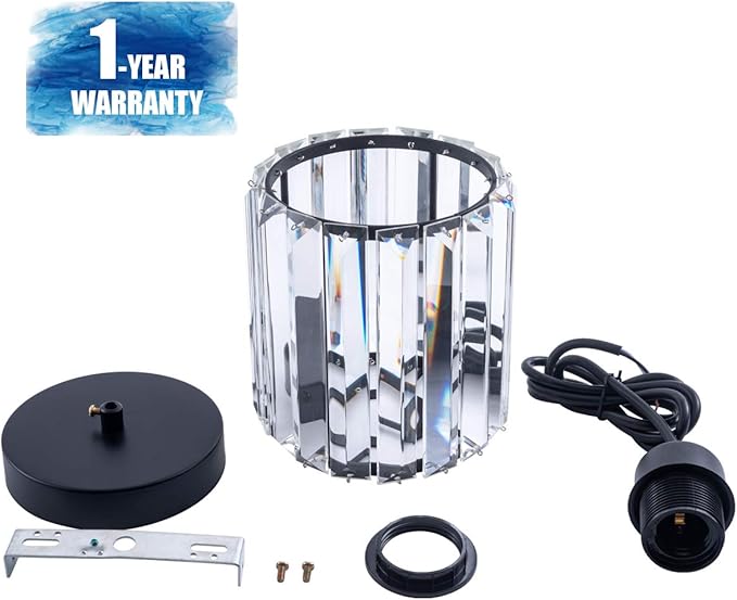 Modern Mini Crystal Pendant Light for Kitchen Island Counter Bar Dining Room Bedroom, Cylinder Crystal Pendant Lighting Fixture, Matte Black Finish