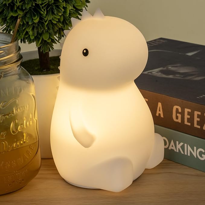 LED Squishy Animal Night Light - 2 Level Dimmable Nursery Lamp, Rechargeable Touch Lamp, Cute Dorm Decor, Small Boys Girls Gift (Little Dinosaur)