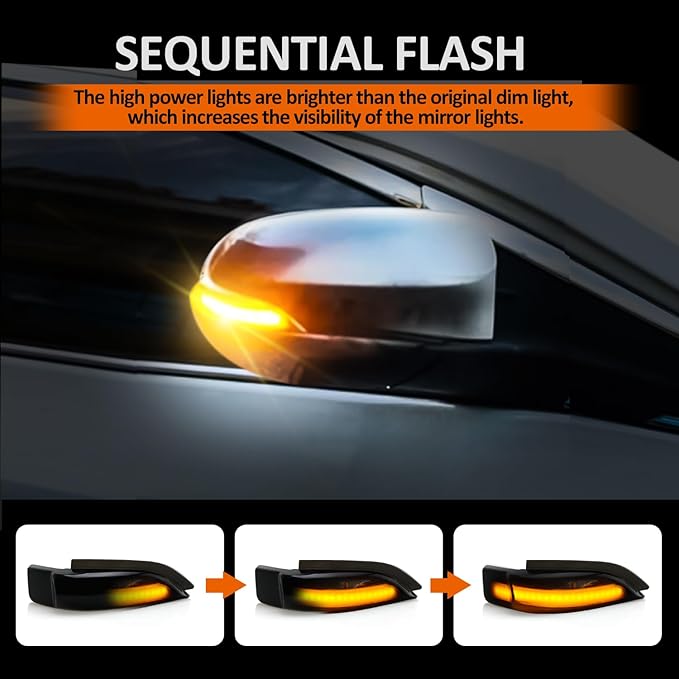 D-Lumina Sequential LED Side Mirror Turn Signal Lights Smoked Lens for Toyo-ta Corolla Camry Avalon Prius C Auris Yaris Verso Vios Scion iM, Dynamic Indicator Strip Blinker Mirror Marker Light