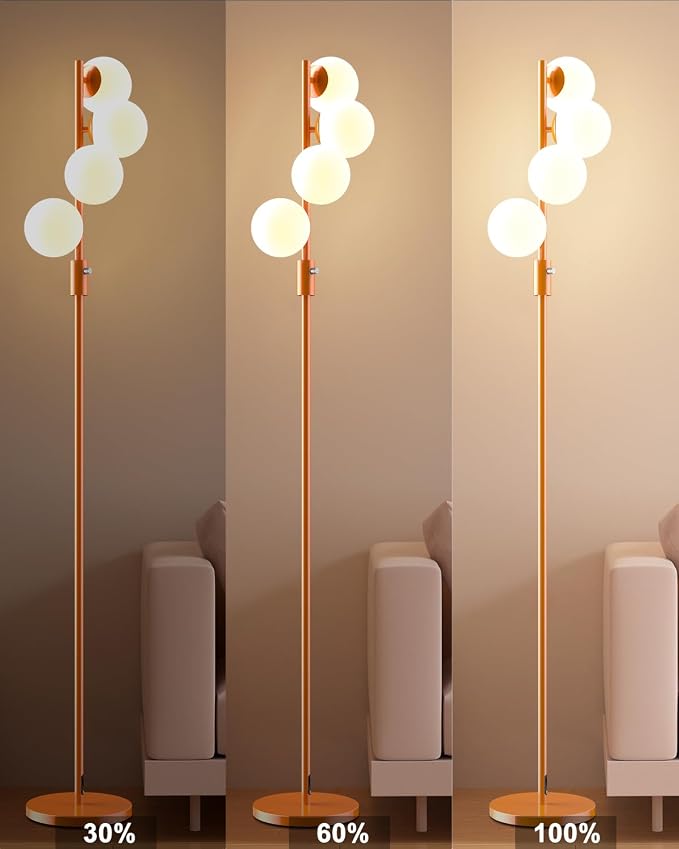 Lightdot 64IN Dimmable Globe Floor Lamp, Modern Orange Standing Lamps with 4PCS Warm White Bulbs Included,Mid Century Floor Lamp with 5Lbs Heavy Base for Living Room/Bedroom/Sofa Beside/Corner Decor