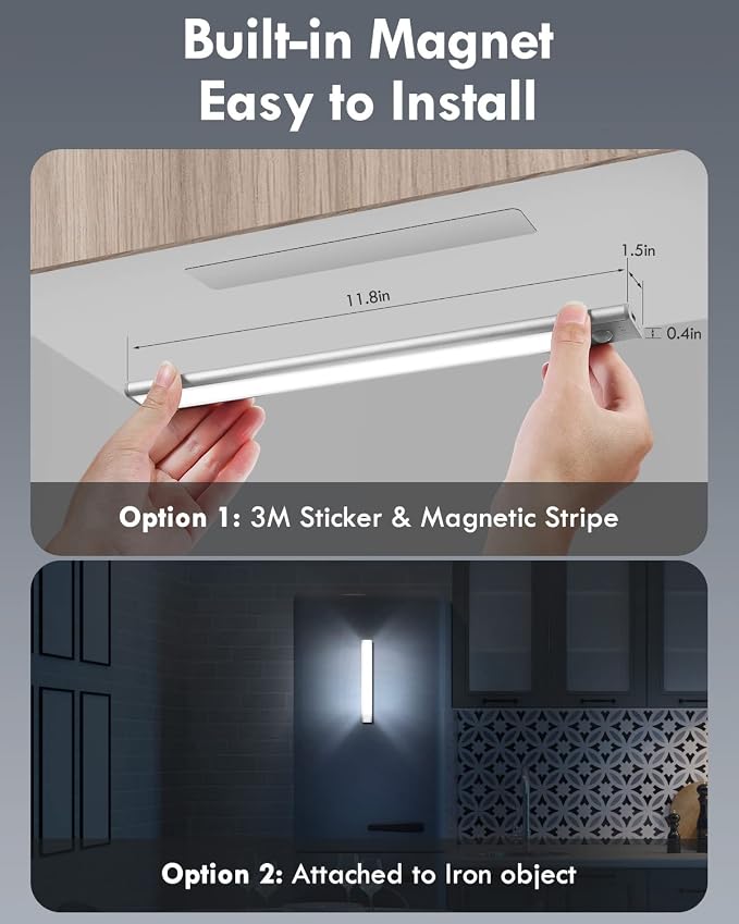Alivation Wireless Under Cabinet Lights - 52 LED Closet Lights with Motion Sensor, USB-C Rechargeable, 1500mah Battery Operated, 2Pack