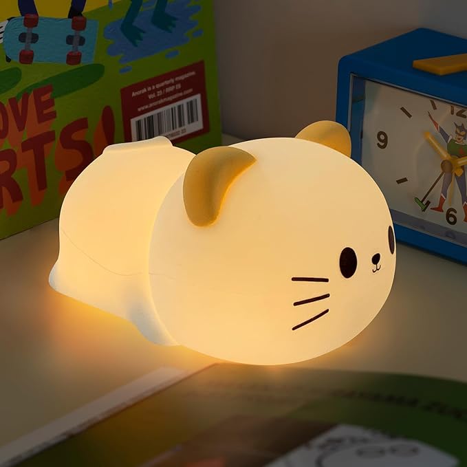 Led Cute Cat Night Light, 7 Colors Dimmable Timer Bedside Lamp, Touch Control Night Lamp for Kids Adults, Used for Camping Party Room Decor (Cat)