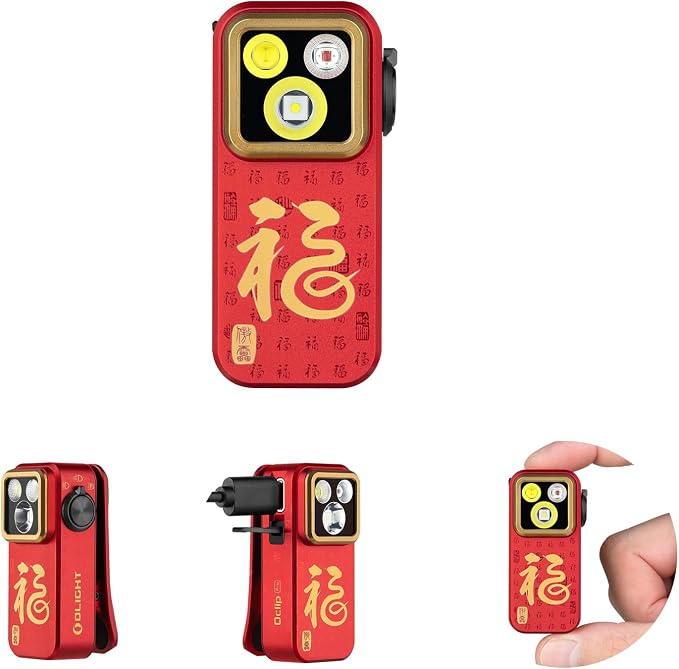 OLIGHT Oclip Pro Rechargeable EDC Clip-on Flashlight, FS Red | Red Light, 500 Lumens Floodlight, Spotlight, Pocket-Sized, USB-C Charging, Magnetic, for Work, Signaling, Outdoor or Home Use