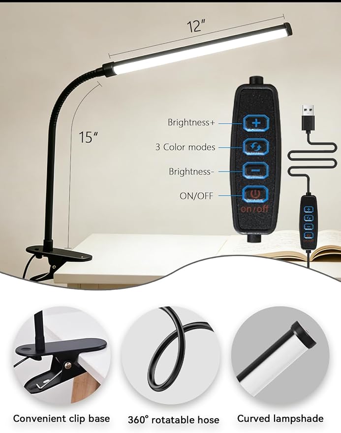 Set of 2 LED Desk Lamp with Clamp for Office Home, Clip on Table Light Bar, Monitor Light Bar Curved, Drawing Desk, Work from Home Reading Light, Reading, Study, Workbench Dormitory