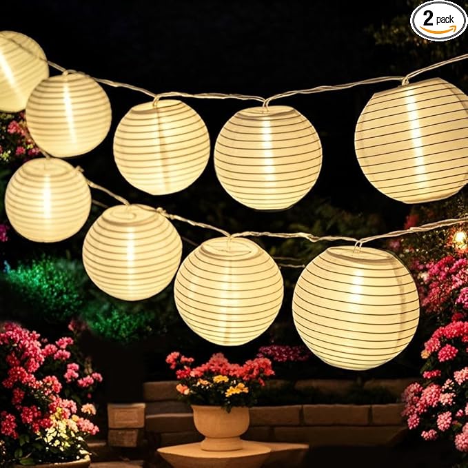 Bright Zeal 20' Long 30 LED Lanterns String Lights Battery Powered - Indoor Outdoor 3" White Silk-Like Cloth Round LED Lanterns String Decoration - Mini Ball Lights for Yard Bedroom Wedding Décor