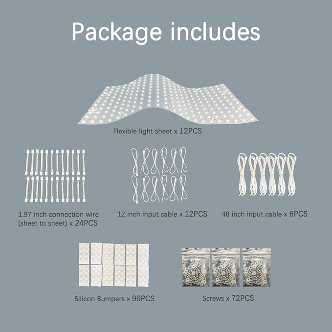 12-Pack LED Backlight Sheet 24V 36W 6000K White, 19.3X9.6 inches Each Unit, Dimmable Flexible LED Panel Sheet for Backlit Translucent Stone/Marble/Onyx/Quartz Countertops Walls
