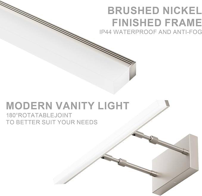 Aipsun Brushed Nickel Vanity Light Adjustable 20 inch Modern LED Bathroom Light Fixtures Over Mirror Rotatable Vanity Lighting 5500K