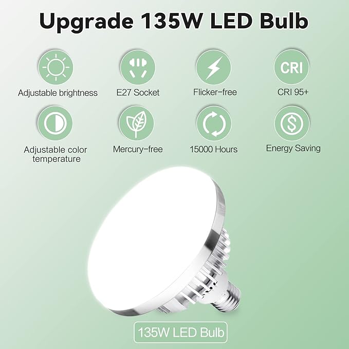 Skytex 2Pack 135W Photography Light Bulb Dimmable Tricolor LED Bulbs 2700-6400K Colour Temperatures Softbox Bulb in E27 Socket for Photography Photo Video Studio Lighting
