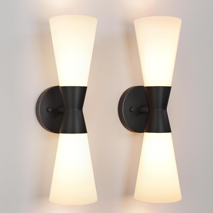 Wall Sconces Set of 2 for Bathroom, Modern Indoor Vanity Light Fixtures 17", Up Down Lighting, Wall Mount Lamp for Living Room Bedroom Hallway Stairway Fireplace Mirror E26 Base 2PC White&Black