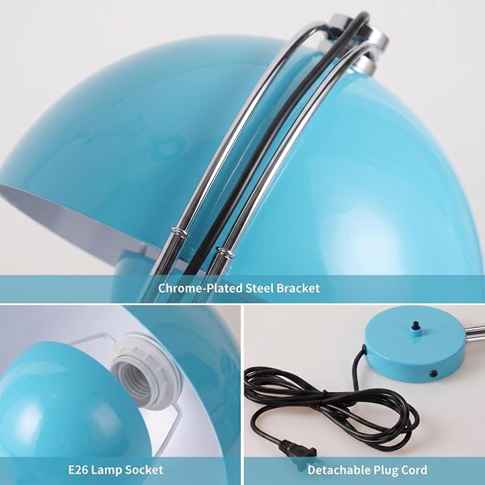 COSYLUX Mid-Century Modern Bud Plug in Wall Sconces for Bedroom, Turquoise | Indirect lighting reading wall lamp, all-metal construction, plug-in or hardwired install, fits bedroom bedside, living room