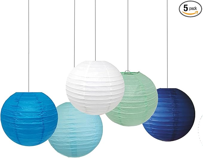 Blue Paper Lanterns Party Decorations 8 Inch for Birthday Party Baby Shower Graduation Boho Classroom decor(Set of 5, Boy Collection)