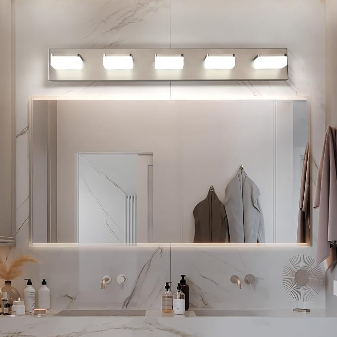 Brushed Nickel Vanity Lights for Bathroom 5 Light Vanity Lighting Fixtures for Mirror 32" Adjustable 5500K Modern LED Vanity Light Over Mirror, Bath Wall Lighting Fixtures
