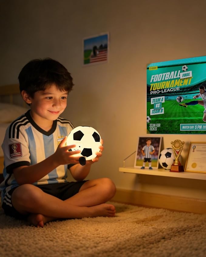YISUN Soccer Night Light for Boys Light Up Football Lamp Dimmable Rechargeable Silicone Night Light Home Decor Birthday Christmas Gifts for Kids