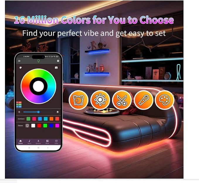 NBBUFF 65.6FT RGB Led Lights for Bedroom with App & Remote Control, 1 Roll | Music Sync Led Strip Lights Color Changing, Dimmable Led Light Strip, Led lights for Hoom Decor Ambient Lighting Indoor