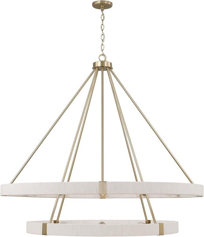 Capital Lighting 449802MA Delaney Modern Hand-Wrapped Rope Round Two-Tier Chandelier, 20-Light 1200 Total Watts, 44" H x 48" W, Matte Brass