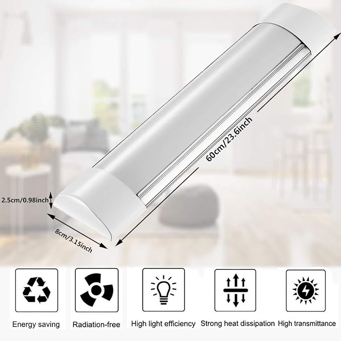 Sararoom 10Pcs 2FT LED Shop Light Fixture 20W LED Wraparound Light, 2400lm,3200K Warm White, 60cm 23.6inch LED Garage Closet Light Ceiling Light for Office Home Basement, No Plug, No Ground Wire