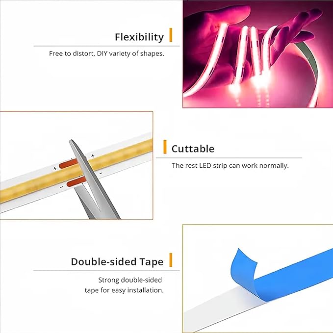 5V LED Strip Lights, Pink USB LED Light Strip, 3.28FT Dimmable Cob LED Strip Light, High Brightness Short LED Strip for Display Cabinet, Living Room, TV Lights