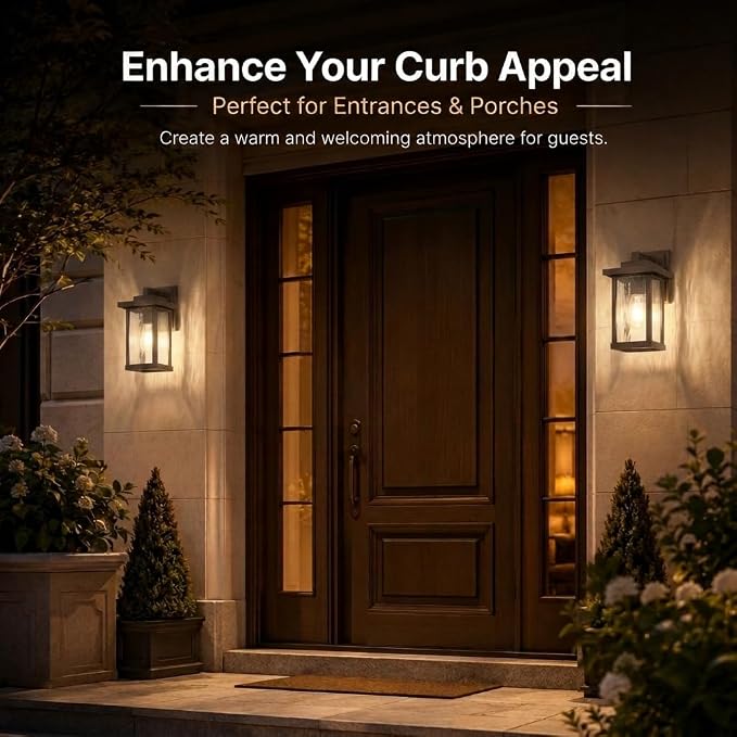 Brown Outdoor Wall Light Fixtures with Water Ripple Glass, 2-Pack