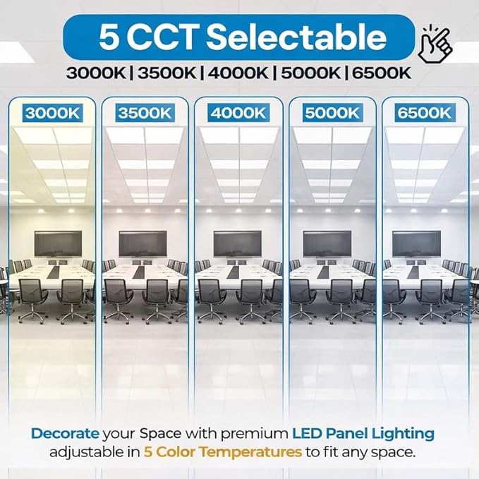 2x2 FT LED Light Flat Panel, 20/30/40W, Color Temperature Selectable 3K | 4K | 5K, Dimmable Recessed Drop Ceiling Lights, 2500/3750/5000 Lumens, Lay in Fixture for Office, 120-277V, UL DLC(12 Pack)