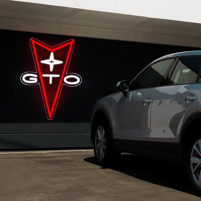 GTO Neon Car Signs for Store Wall Decor， Led Business Sign Suitable for Man Cave、Bedroom、Garage、Party, Birthday、Christmas Gifts for Boys 5V Power Adapter 16 * 12Inch(white+red)