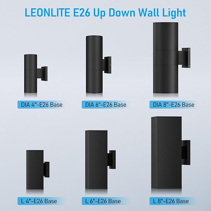 LEONLITE Modern Outdoor Rectangular Wall Lights 18", Porch Light in 2 Lights, Up Down Lights, Matte Black Waterproof Wall Sconce, Aluminum, E26 Base, Exterior Light Fixture Wall Mount, ETL, Pack of 2