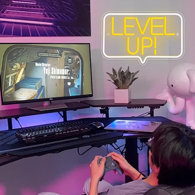 Level Up Neon Sign,Gaming Neon Light for Teens Room Decor, Arcade Games Victory Light Up Signs for Gamer Room Decor,for Teens, Boys, Gamer Gifts(16.73x10.62 inches)