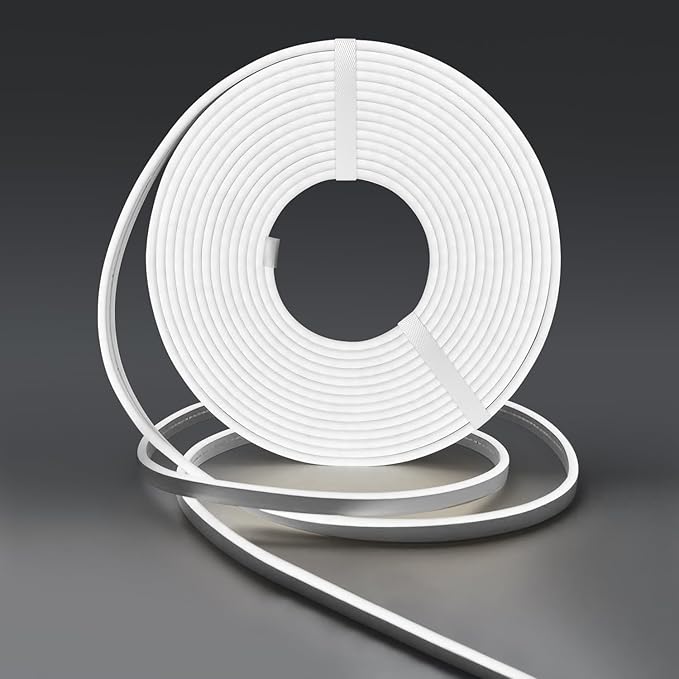 White Led Strip Lights, 16.4ft/5m Neon Rope Light, 12V 6000K Flex Waterproof Neon LED Strip LED Rope Light for Kitchen Bedroom Indoor Outdoor Decoration (Power Adapter not Included)