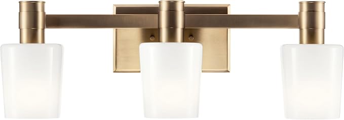 Kichler Adani 3-Light Bathroom Vanity Light, Champagne Bronze | Modern vanity light with opal glass for bathrooms and powder rooms (24" x 8.25"), 55176CPZ