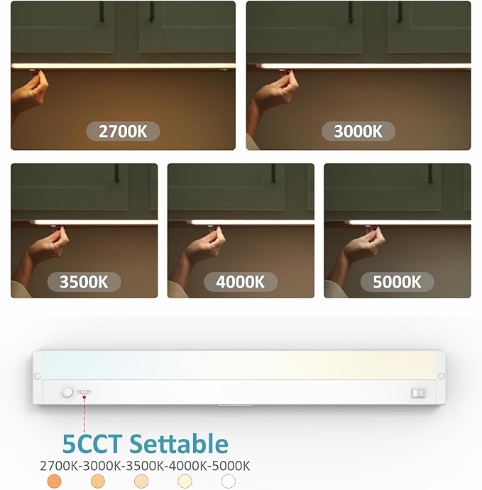 Under Cabinet Lighting Plug in or Hardwired Built-in Dimmer, 40 Inch 20W, 5CCT 2700/3000/3500/4000/5000K, Linkable Counter Lights for Kitchen, ETL Dimmable LED Light Fixture, White