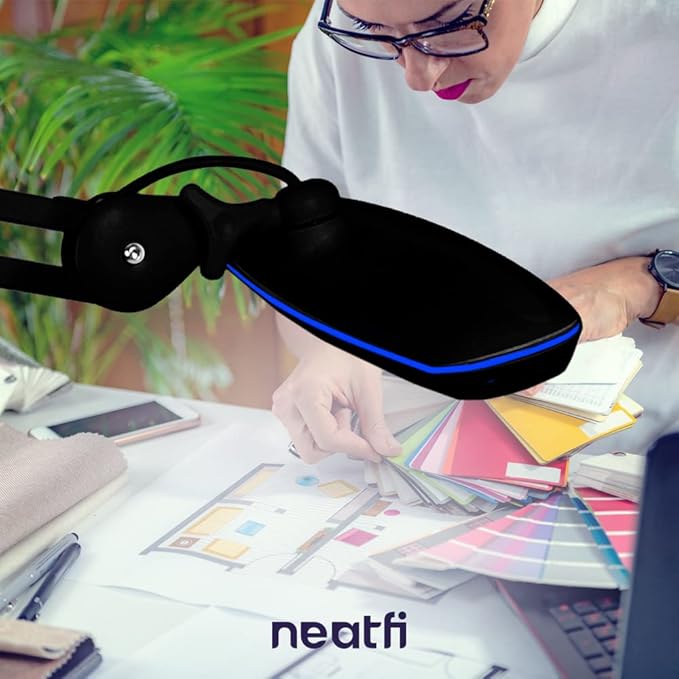 Neatfi XL 2,200 Lumens 24W LED Desk Lamp – 23” Wide Shade | Dimmable Eye-Caring Task Light | Adjustable Arm | Home Office, Study, Crafts & Nail Tech (Non-CCT with Clamp, Black)