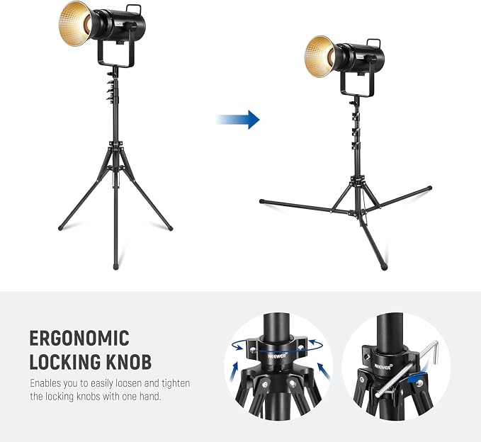 NEEWER Light Stand All Metal with 180° Reversible Legs, 70"/178cm Portable Travel Tripod Stand 1/4" Screw & 5/8" Stud for Indoor Outdoor Photography Speedlite Strobe Ring Light Softbox, ST178R, Black