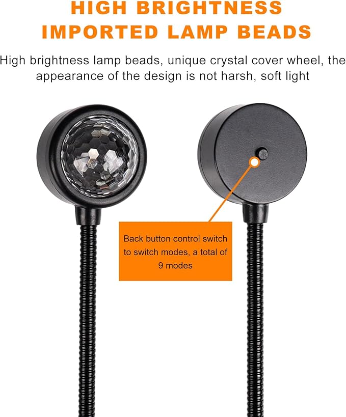 2 PCS USB Star Night Light Projector, Portable Car Roof Sound Activated Atmosphere Lamp, Adjustable Auto Interior Atmosphere Decorative Light for Vehicle, Bedroom, Ceiling, Party