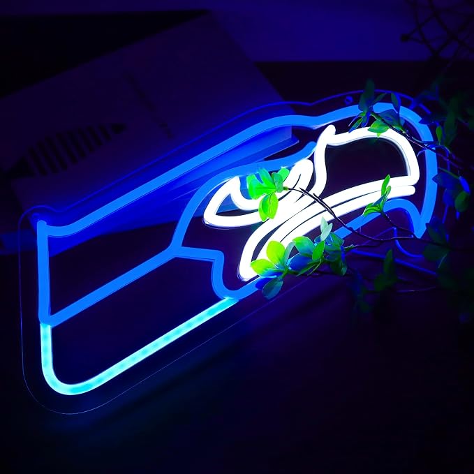 Seahawks Football Neon Signs Led Sign for Wall Decor Rugby Team Light Up Sign Suitable for Man Cave Office Bar Pub Wall Art Gifts for Teen Boys