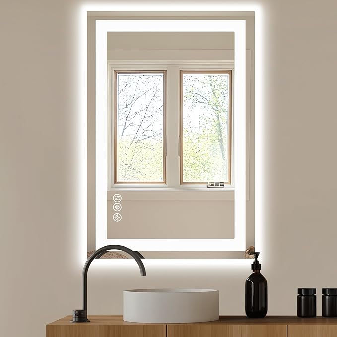 NEWBULIG 24X32 Inch LED Bathroom Wall Mirror with Lights, Light up Vanity Bathroom Mirror for Over Sink, Anti-Fog and Dimmable, Front Light and Backlit, Memory Function, Shatter-Proof, White
