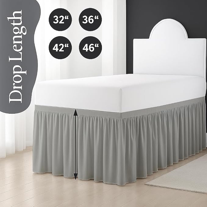Cottingon Dorm Bed Skirt Twin XL 42" with Split Corners, 100% Microfiber Soft and Stylish, College Room Essential, Extra Long Dust Ruffle for Extended Beds, Light Grey