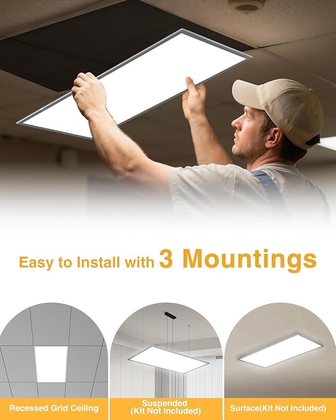 1x4 LED Flat Panel Light, Drop Ceiling Lights Fixture, Selectable Features, 20W/25W/30W/35W/40W, 3000K/3500K/4000K/5000K/6500K, Dimmable (0-10V), for Office Kitchen, ETL Listed (1x4FT-6Pack)