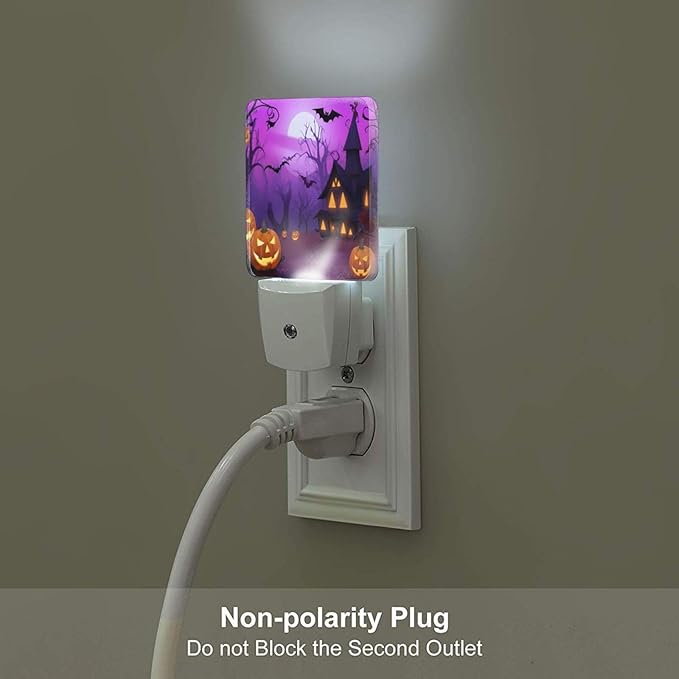 Halloween Pumpkin Night Light Set of 2, Lanterns and Ghost Owl Bat Auto Sensor LED Dusk-to-Dawn Nightlights, Plug-in Sensor Lamp for Bedroom Bathroom Kitchen Hallway Stairs Decorative