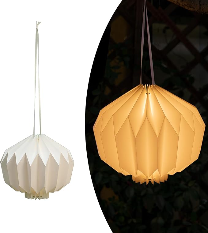 Battery Operated Outdoor Paper Lantern — Waterproof Hanging Decorative Light with Remote Timer, Foldable Pendant Paper Lantern for Patio Garden Backyard, Porch Decor