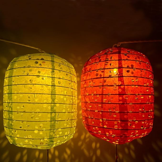 12Pack Paper Lanterns Chinese Japanese Hanging Paper Lanterns with LED Lights Sticks Tassels 6.3Inch Oval for Chinese Lunar New Year Decorations 2026 Spring Festival Valentines Wedding Party Decor