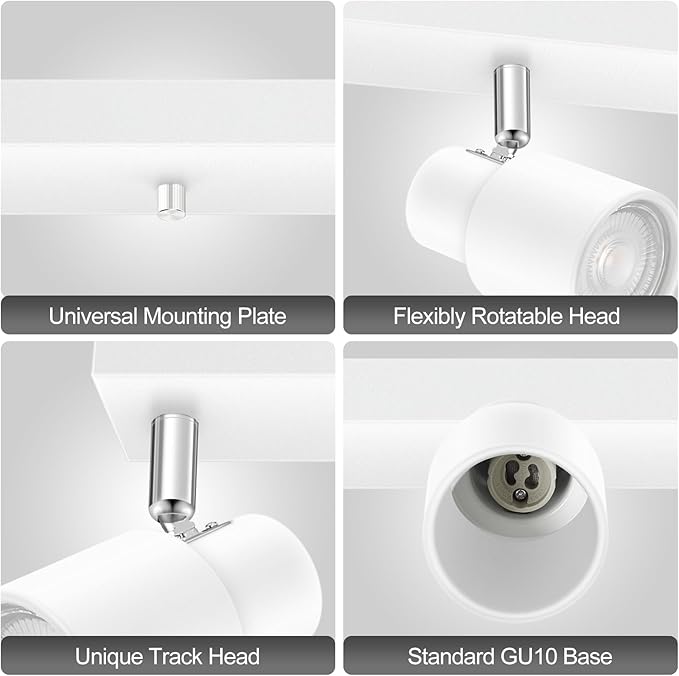 Track Lighting Plug in, 30" LED Track Light Fixtures Ceiling, White 5 Way Spotlight, Rotatable Head, Plug Wall Lights with 14.8FT Cord, Ceiling Lighting for Kitchen Hallway Bar(GU10, NO Bulb)