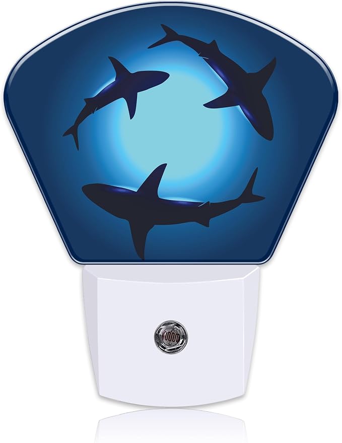 Floating Sharks Night Light for Kids, Sharks LED Night Light Plug into Wall with Dusk to Dawn Sensor for Girls Boys Women Men Room, Hallway, Kitchen, Bathroom, Stairs Decor