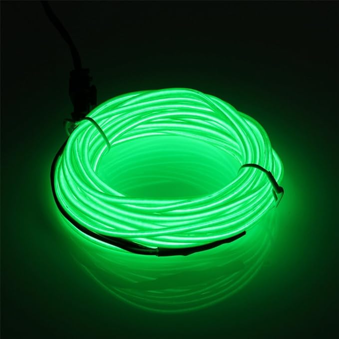 JIGUOOR EL Wire Battery Pack 16.4ft / 5m Bright Neon Light Strip 360° Illumination Neon Tube Rope Lights for DIY, Festival, Party Decoration, Pub, Halloween, Chrismas (16.4ft / 5m, Green)