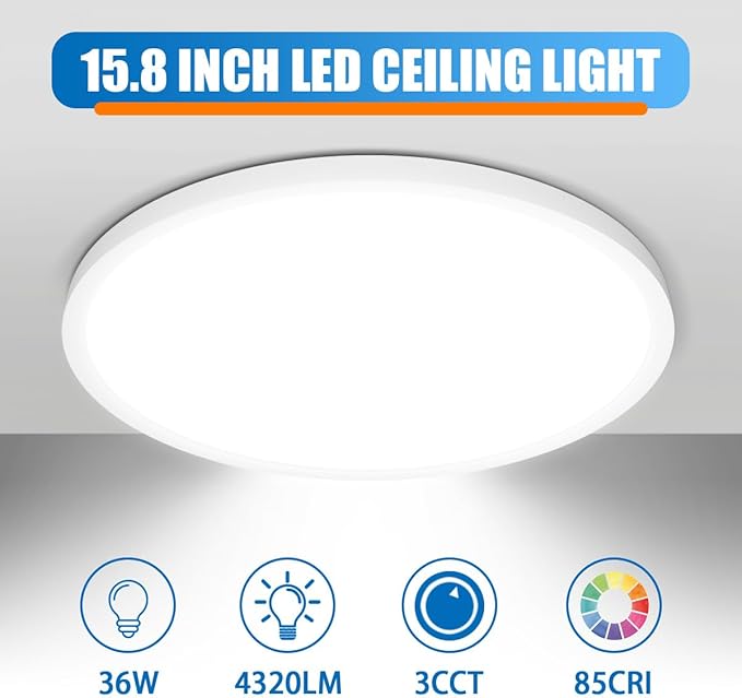 Allsmartlife LED Flush Mount Ceiling Light 4 Pack, 15.8 inch Thin Round Flat Panel Light 32W 4320lm, 3000K/4000K/6500K Dimmable, White Light Fixtures Ceiling Mount for Kitchen, Bedroom