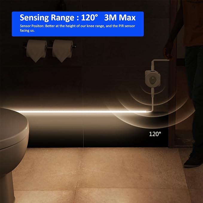 JOYLIT Motion Sensor LED Light Strip 4000K Natural White 16.4FT 15-300S Timing Off, Day or Night Lighting Modes 12V COB Dotless Tape Light for Closet, Cabinet, Stair, Mirror