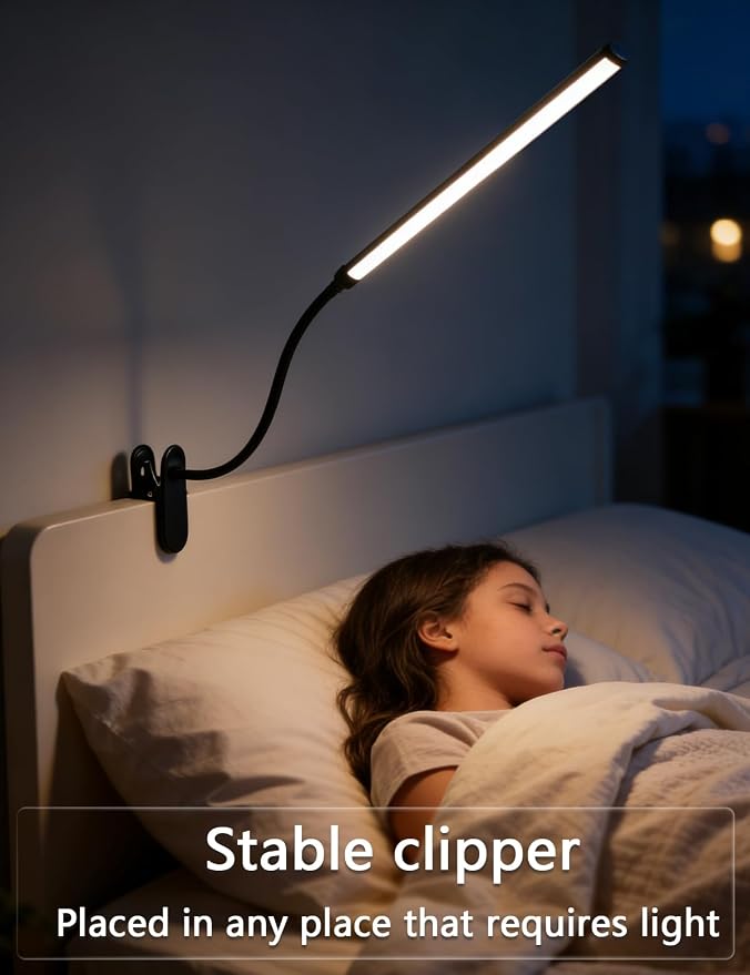 2 Pack LED Clip On Reading Light,Desk Lamp with Clamp,Clip On Table Light Bar,Curved Monitor Light Bar for Home Office,Bedside Bedroom Lamp,Dormitory Study Light,Workbench Task Lighting